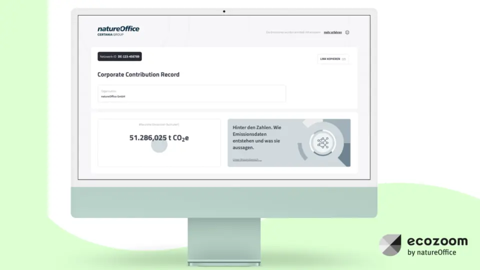 MacBook showing corporate contribution record in ecozoom PCF software for structured product data and emissions