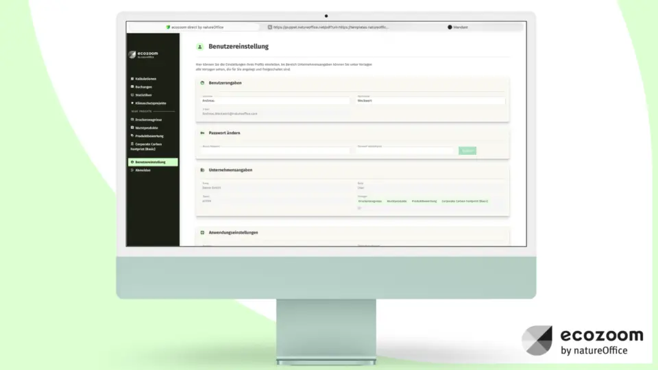 Dashboard of PCF software for central management of product data and CO₂ emissions
